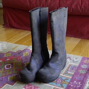 Dansko Metallic Blue Suede Knee Boots, Size 36